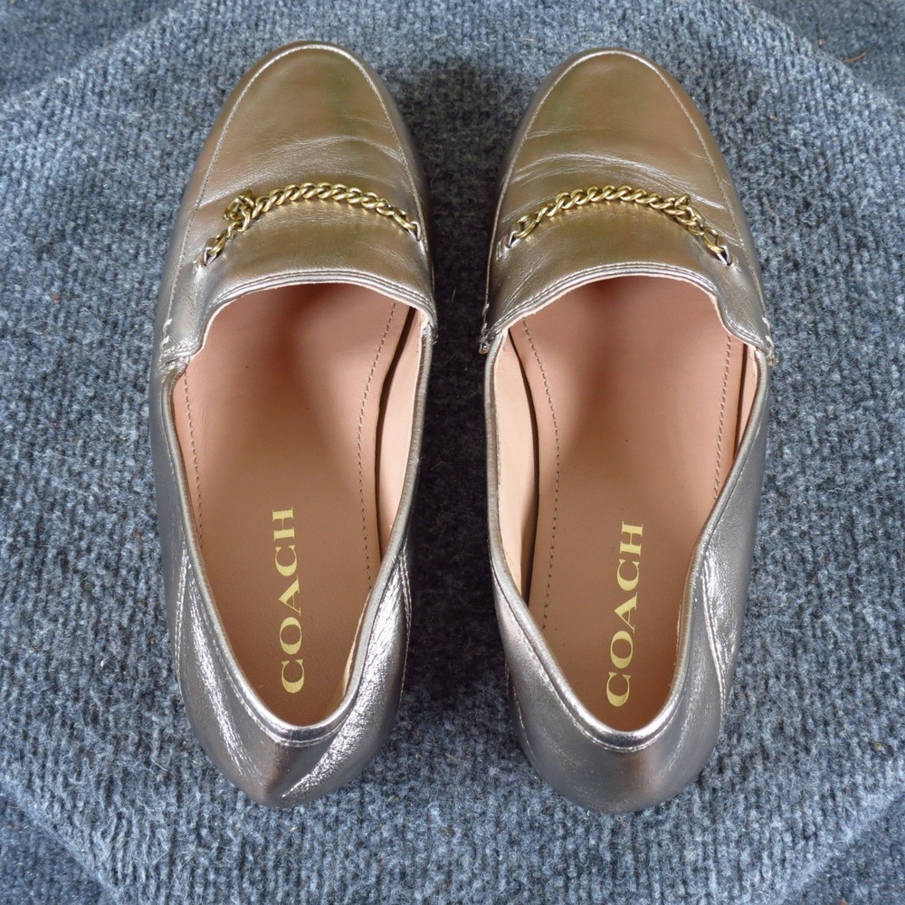 Coach Hanna Women Loafer Size 8 Professional Casual Metallic Silver Leather - Picture 6 of 9